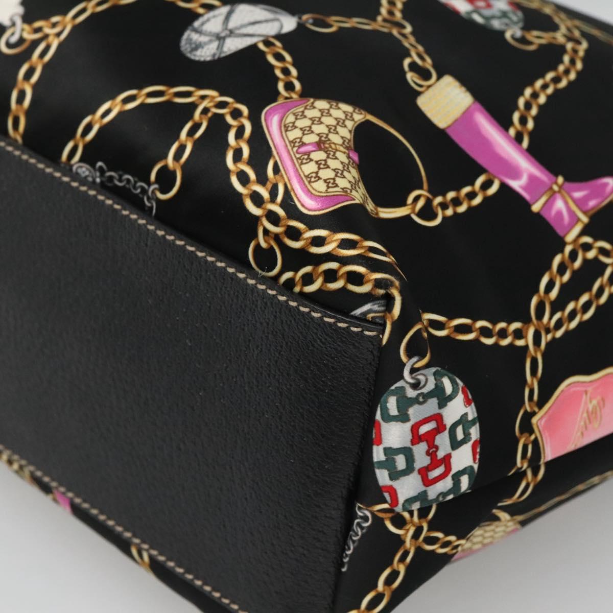 GUCCI Tote Bag Satin Outlet Black Gold 154402 Auth yk19258
