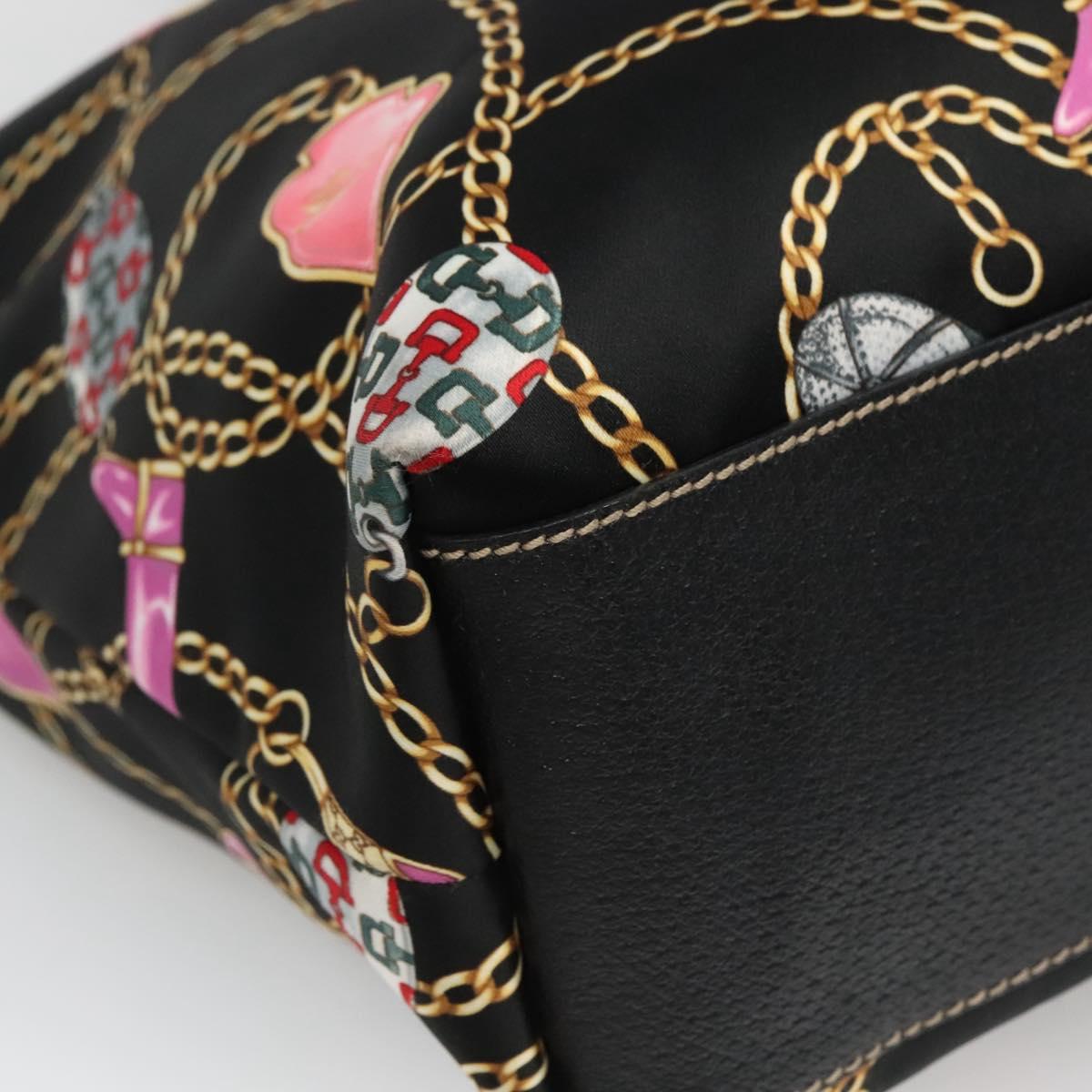 GUCCI Tote Bag Satin Outlet Black Gold 154402 Auth yk19258