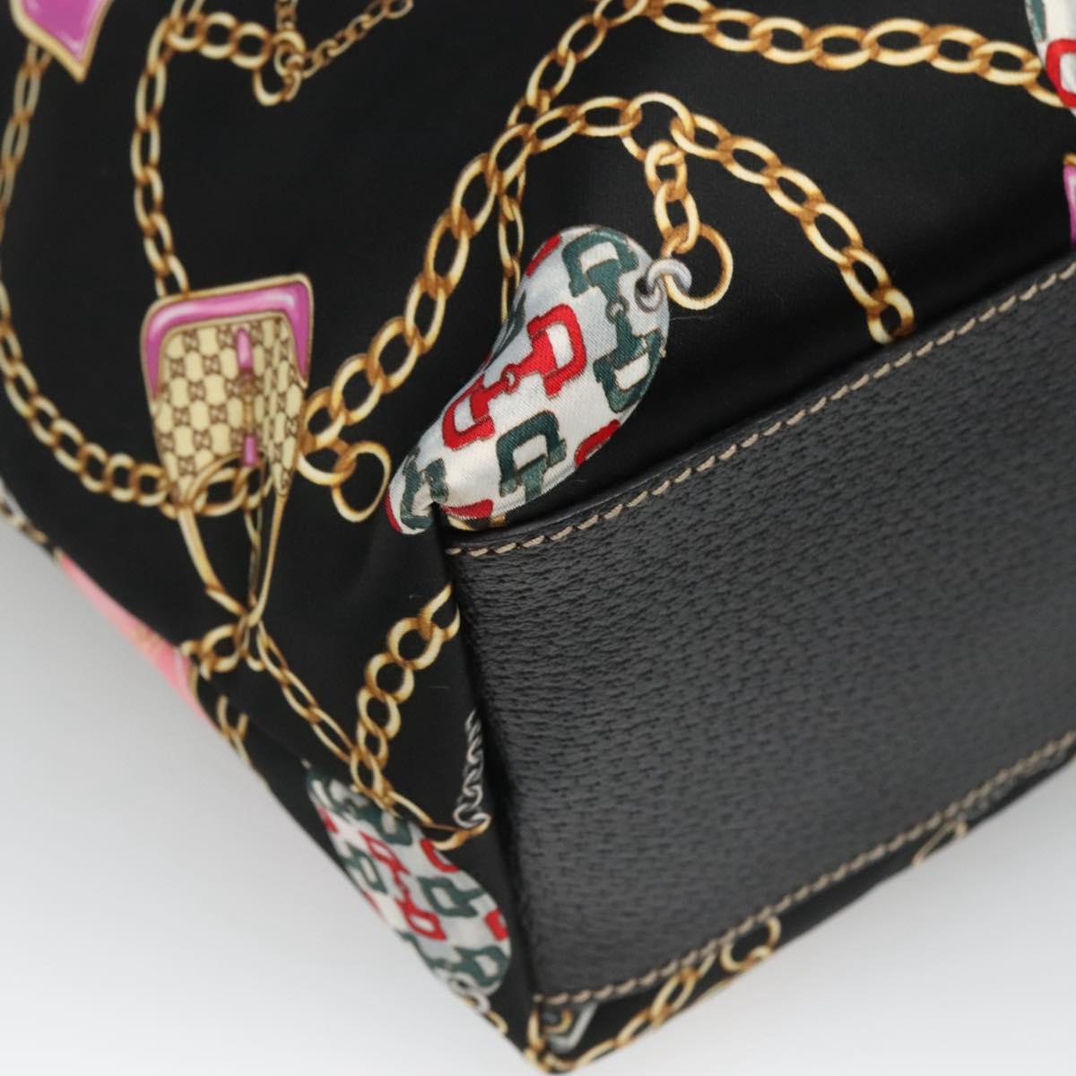 GUCCI Tote Bag Satin Outlet Black Gold 154402 Auth yk19258