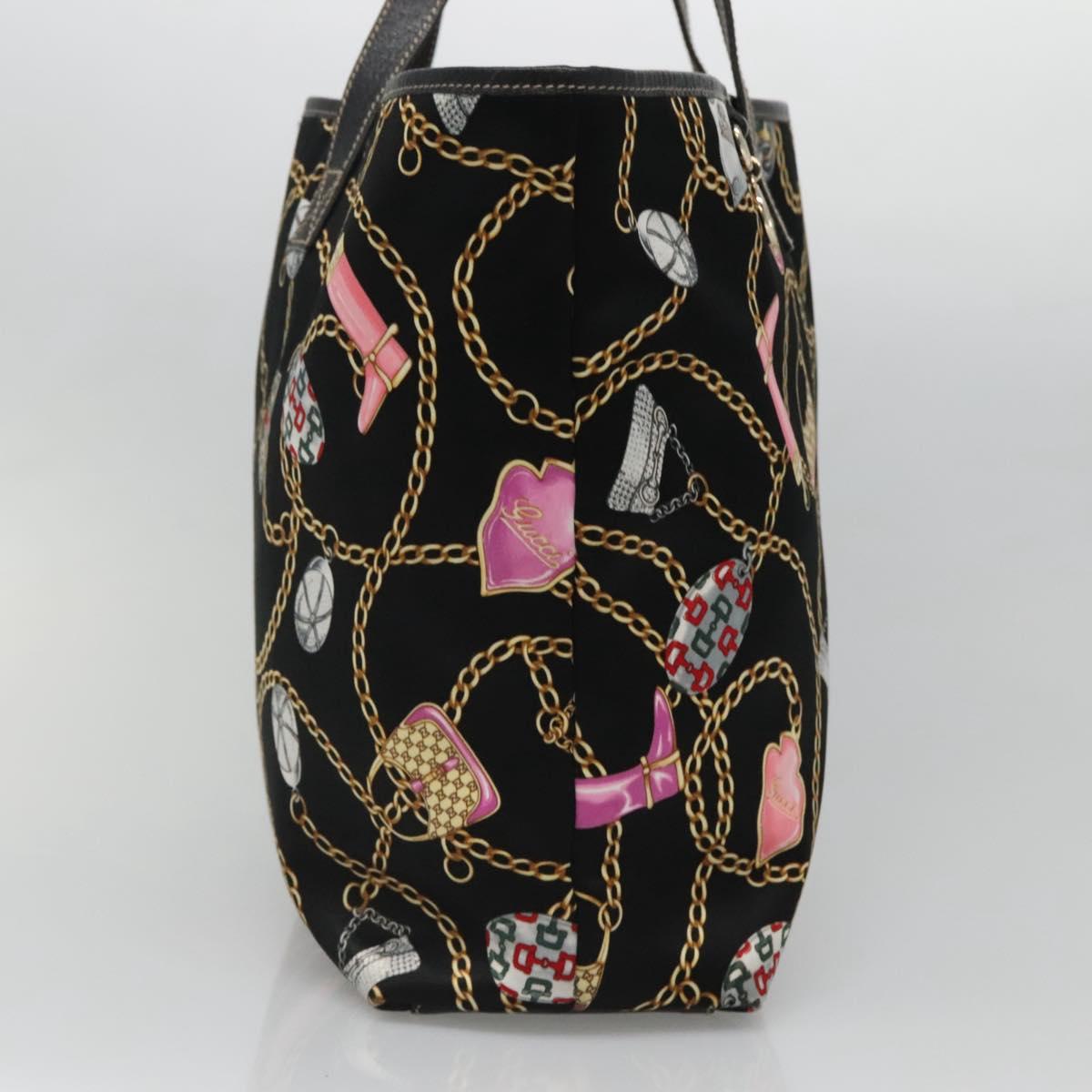 GUCCI Tote Bag Satin Outlet Black Gold 154402 Auth yk19258