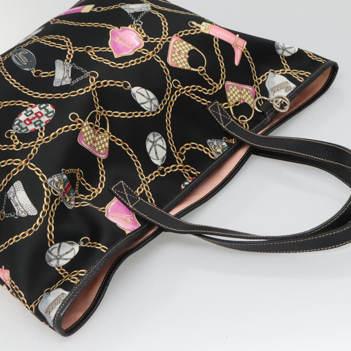 GUCCI Tote Bag Satin Outlet Black Gold 154402 Auth yk19258