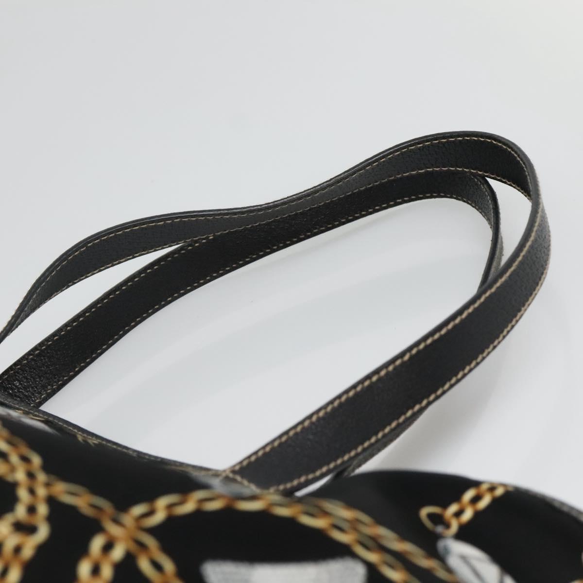 GUCCI Tote Bag Satin Outlet Black Gold 154402 Auth yk19258