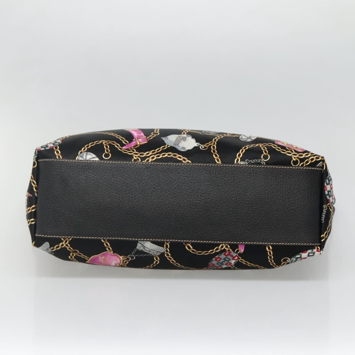 GUCCI Tote Bag Satin Outlet Black Gold 154402 Auth yk19258
