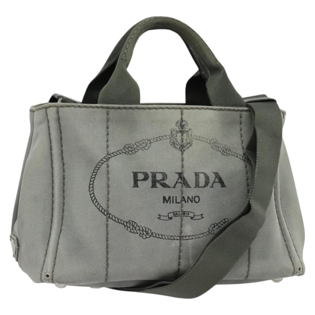 PRADA Canapa PM Hand Bag Canvas 2way Gray Silver Auth yk19274