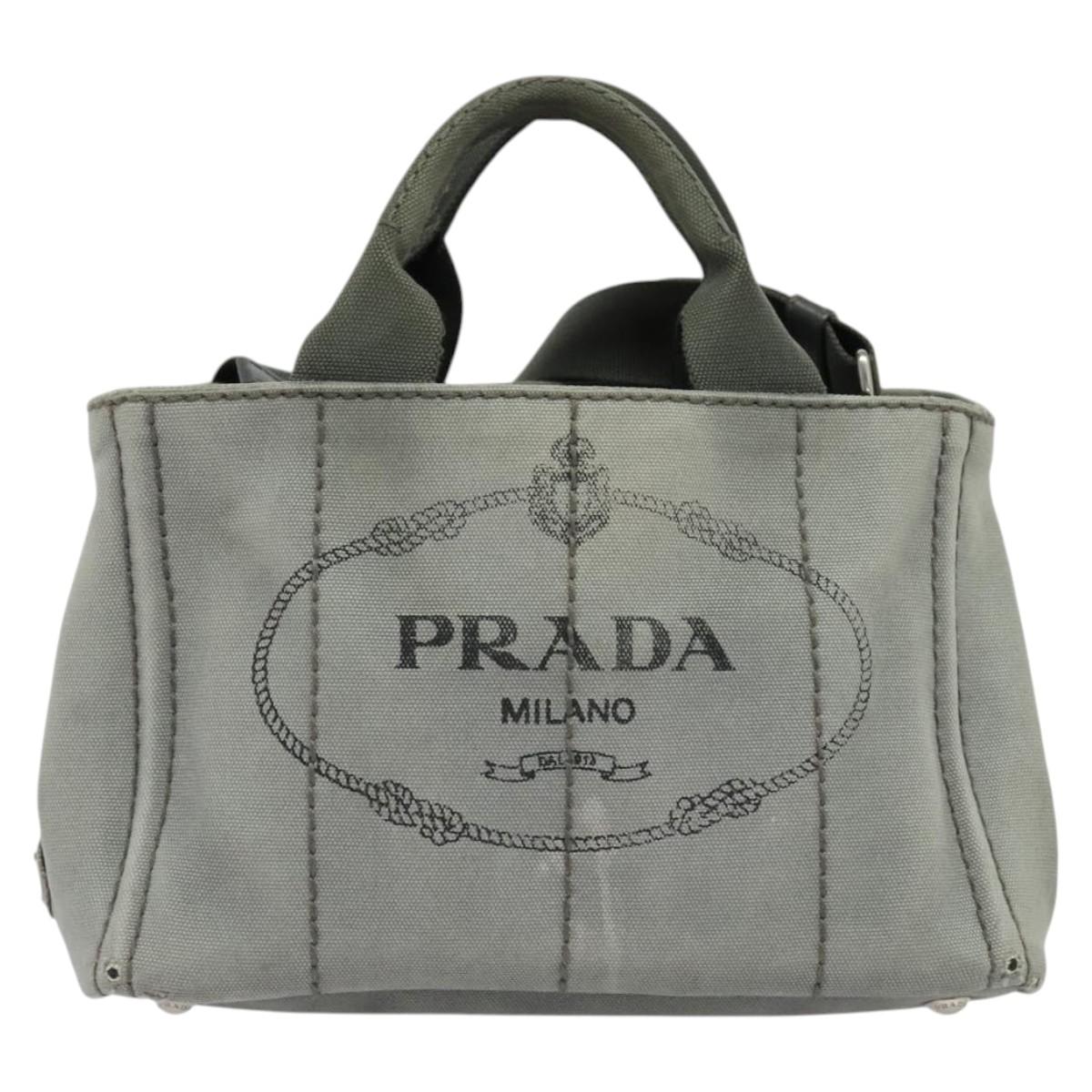 PRADA Canapa PM Hand Bag Canvas 2way Gray Silver Auth yk19274