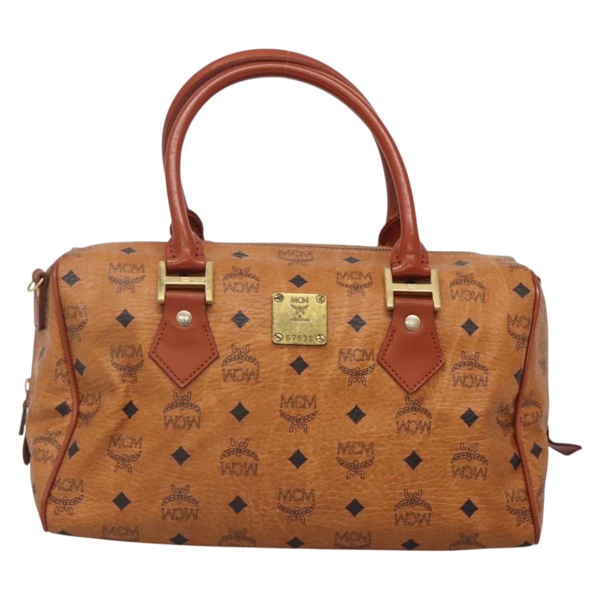 MCM Logogram Vicetos Hand Bag PVC Leather Brown Gold Auth yk19289