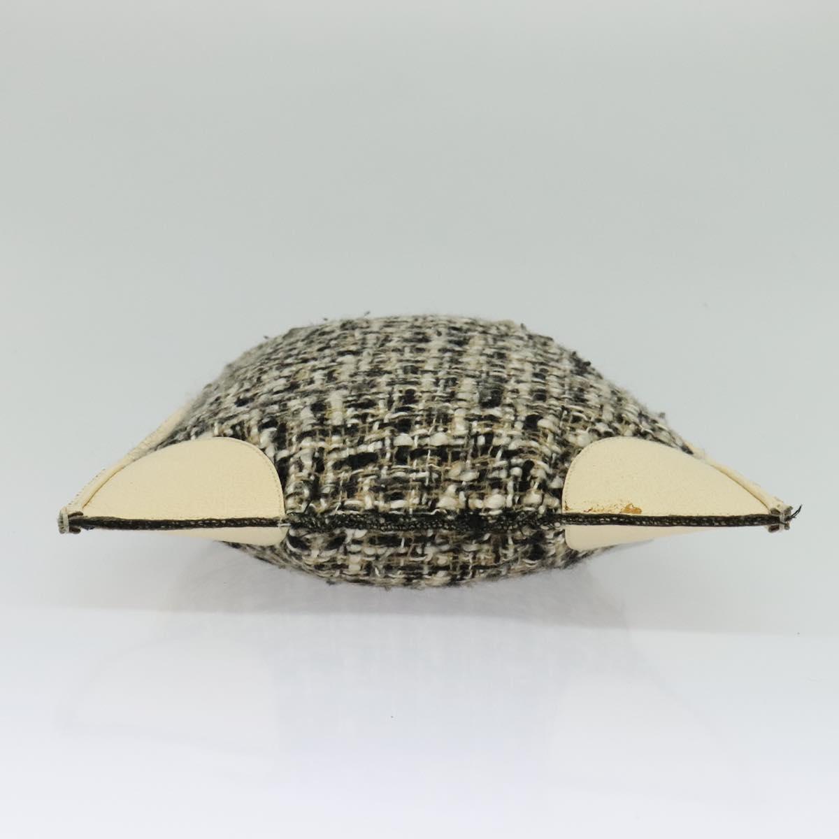 PRADA Hand Bag Tweed Leather Beige Black Silver Auth yk19291