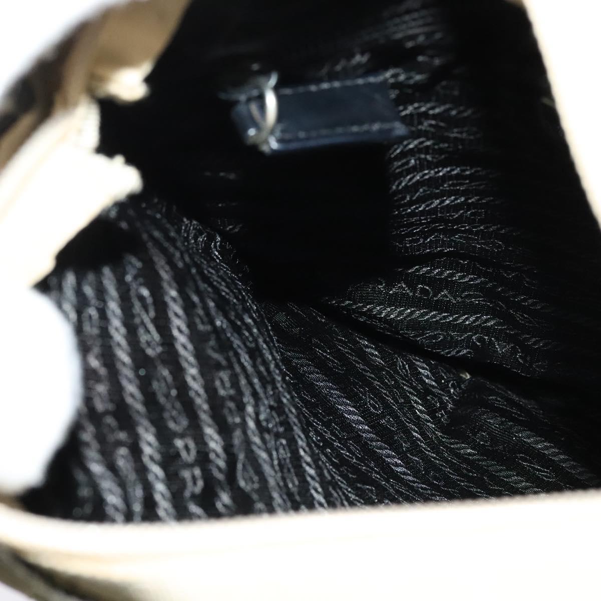 PRADA Hand Bag Tweed Leather Beige Black Silver Auth yk19291