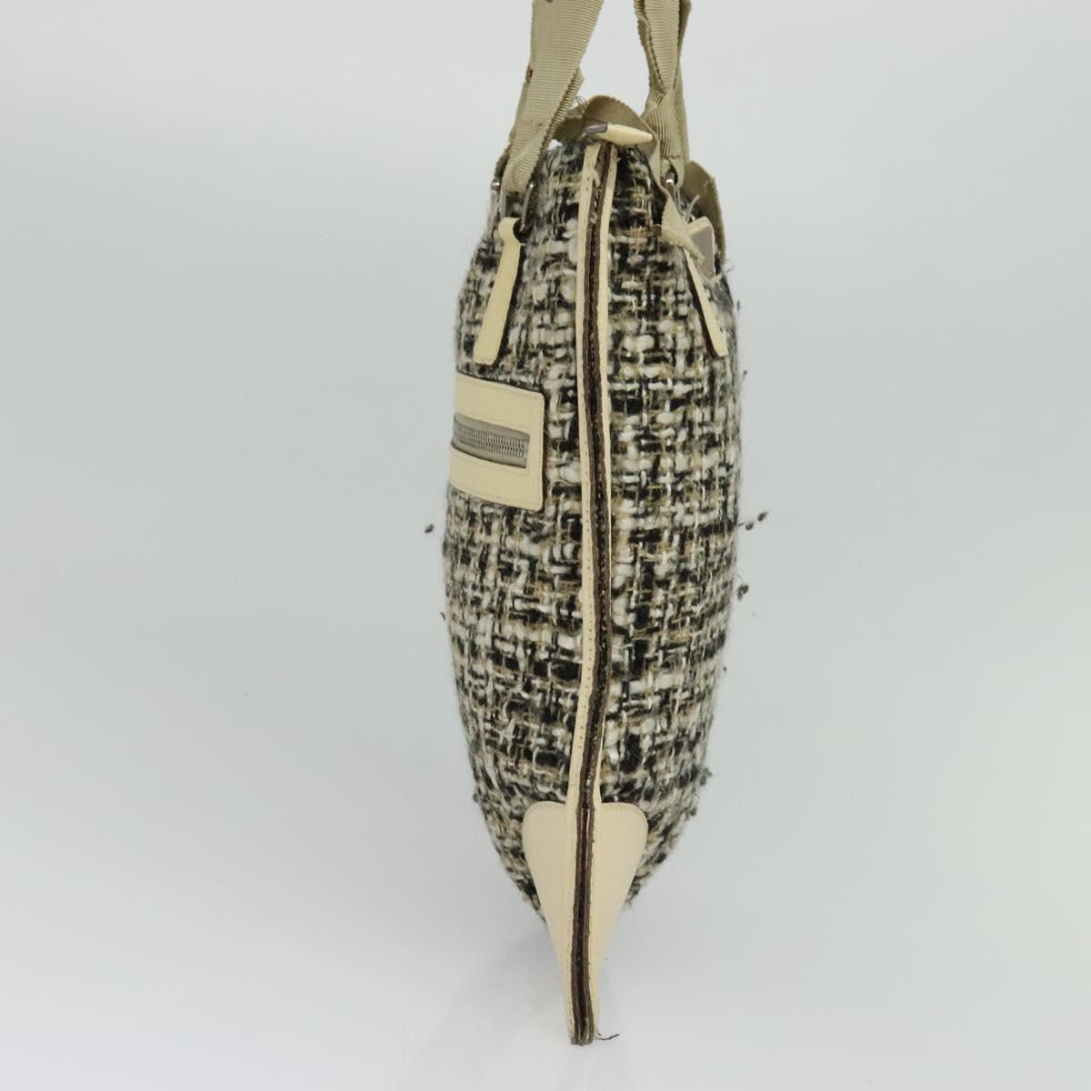 PRADA Hand Bag Tweed Leather Beige Black Silver Auth yk19291