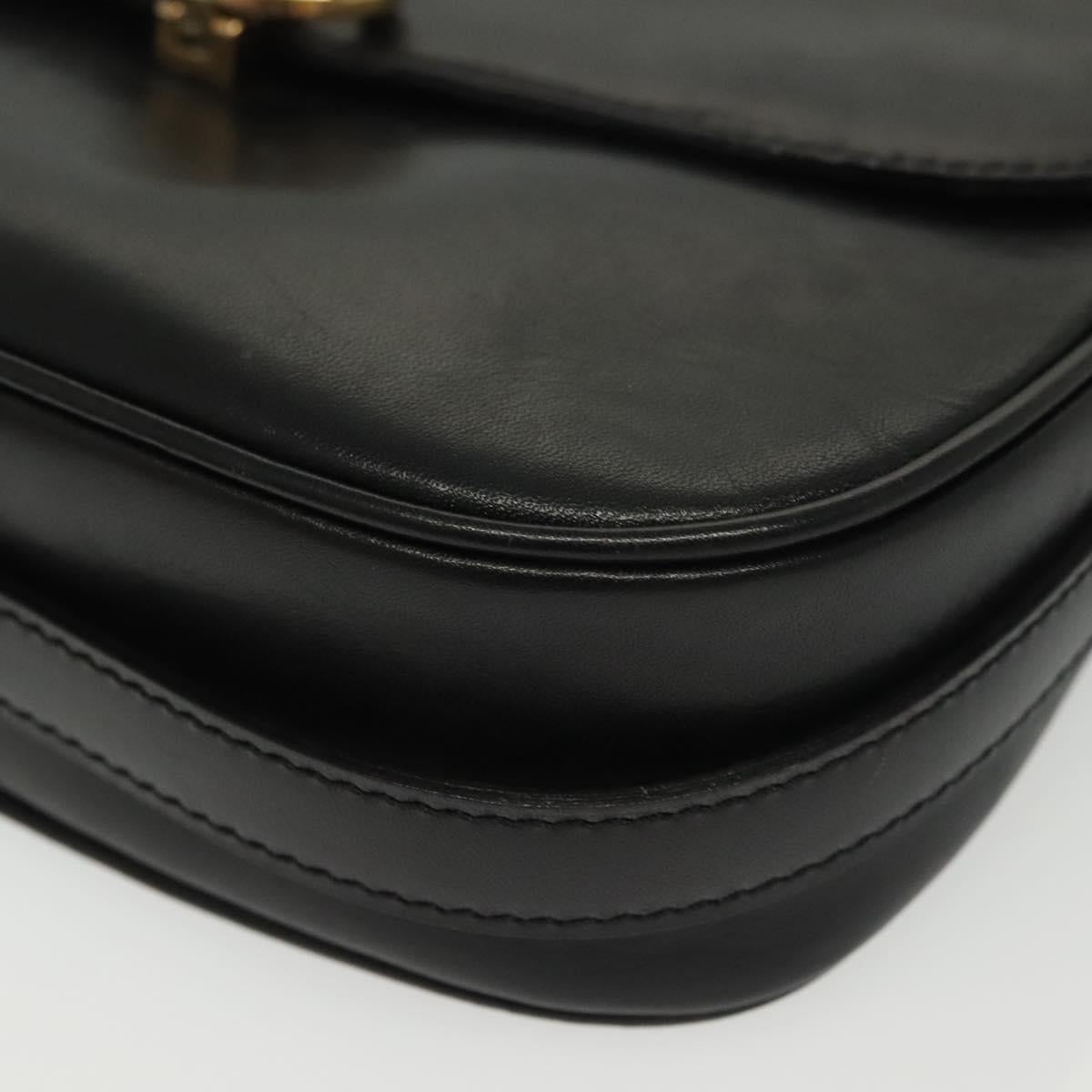 CELINE Shoulder Bag Leather Black Gold Auth yk19292