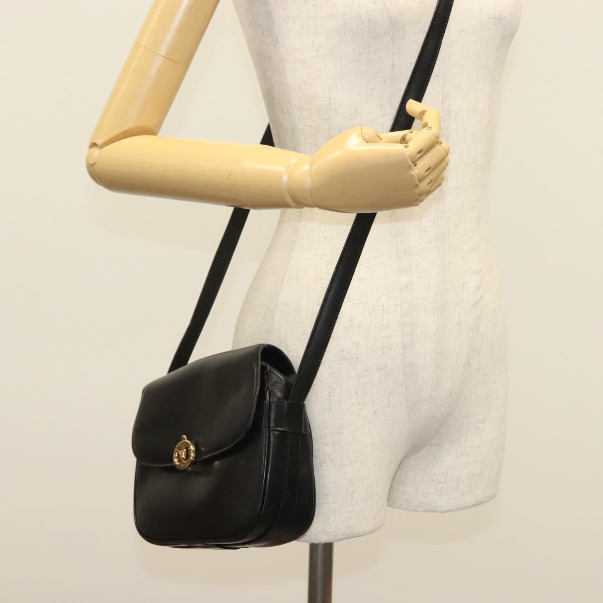 CELINE Shoulder Bag Leather Black Gold Auth yk19292