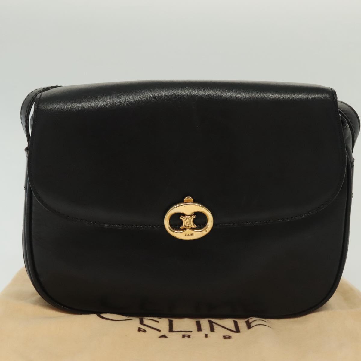 CELINE Shoulder Bag Leather Black Gold Auth yk19292