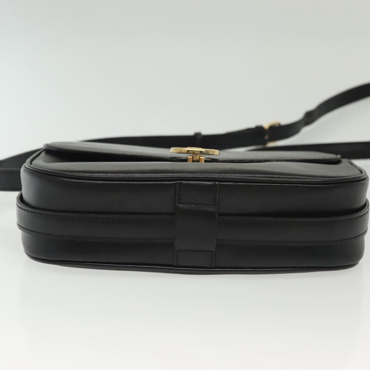 CELINE Shoulder Bag Leather Black Gold Auth yk19292