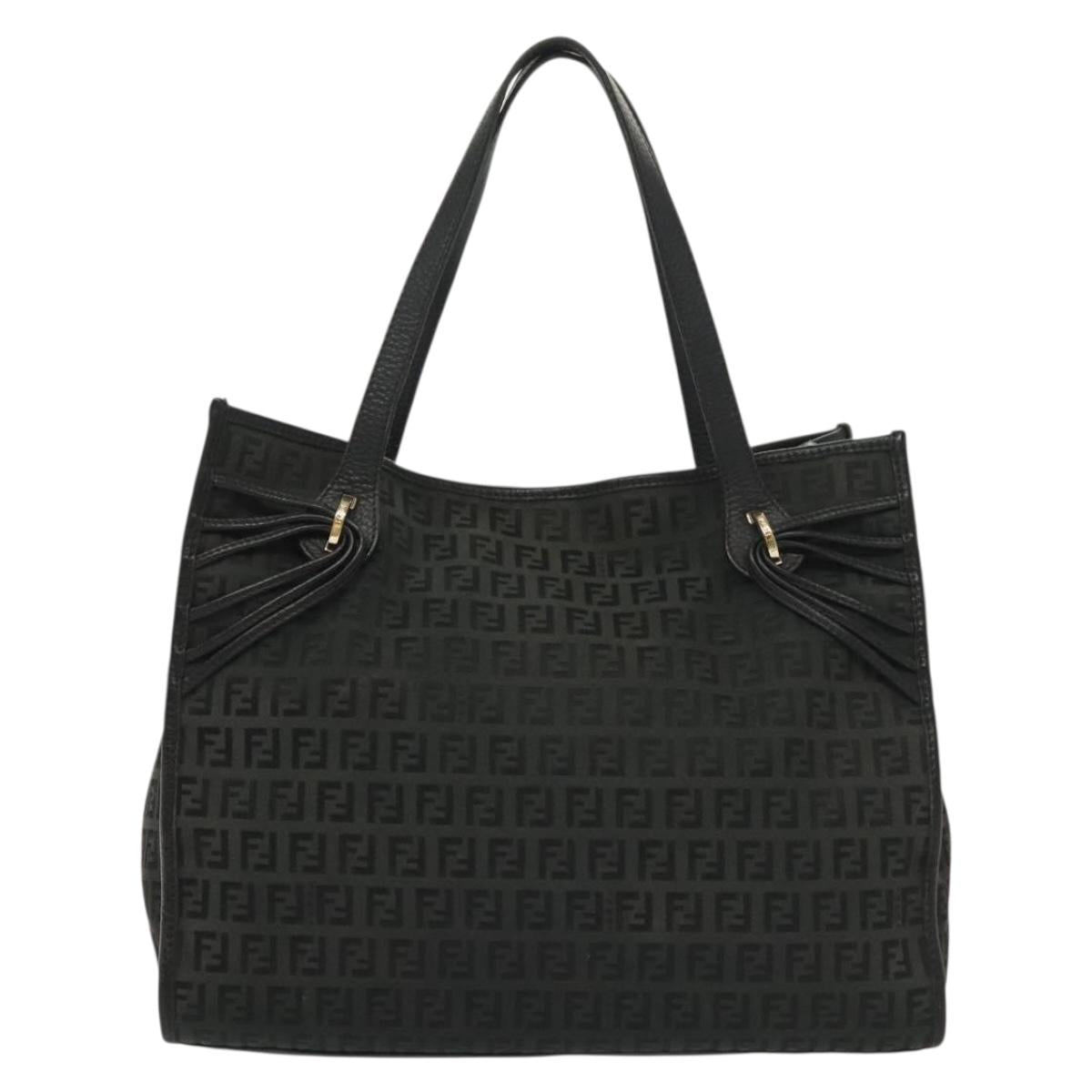 FENDI Zucchino Canvas Hand Bag Black Gold Auth yk19305