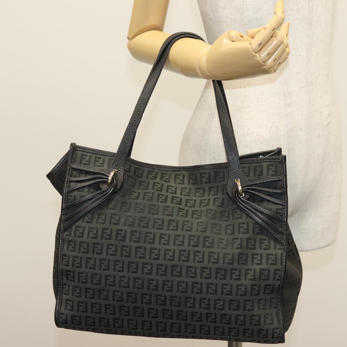 FENDI Zucchino Canvas Hand Bag Black Gold Auth yk19305
