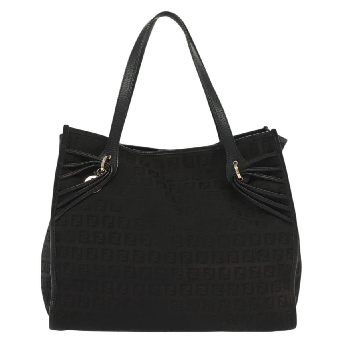 FENDI Zucchino Canvas Hand Bag Black Gold Auth yk19305