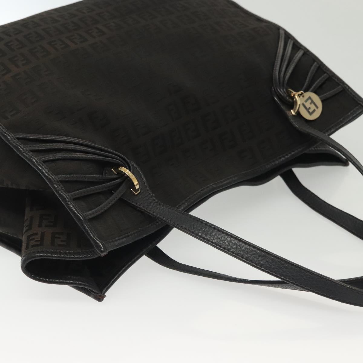 FENDI Zucchino Canvas Hand Bag Black Gold Auth yk19305