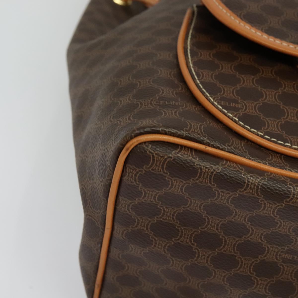 CELINE Macadam Canvas Backpack PVC Leather Brown Gold Auth yk19307