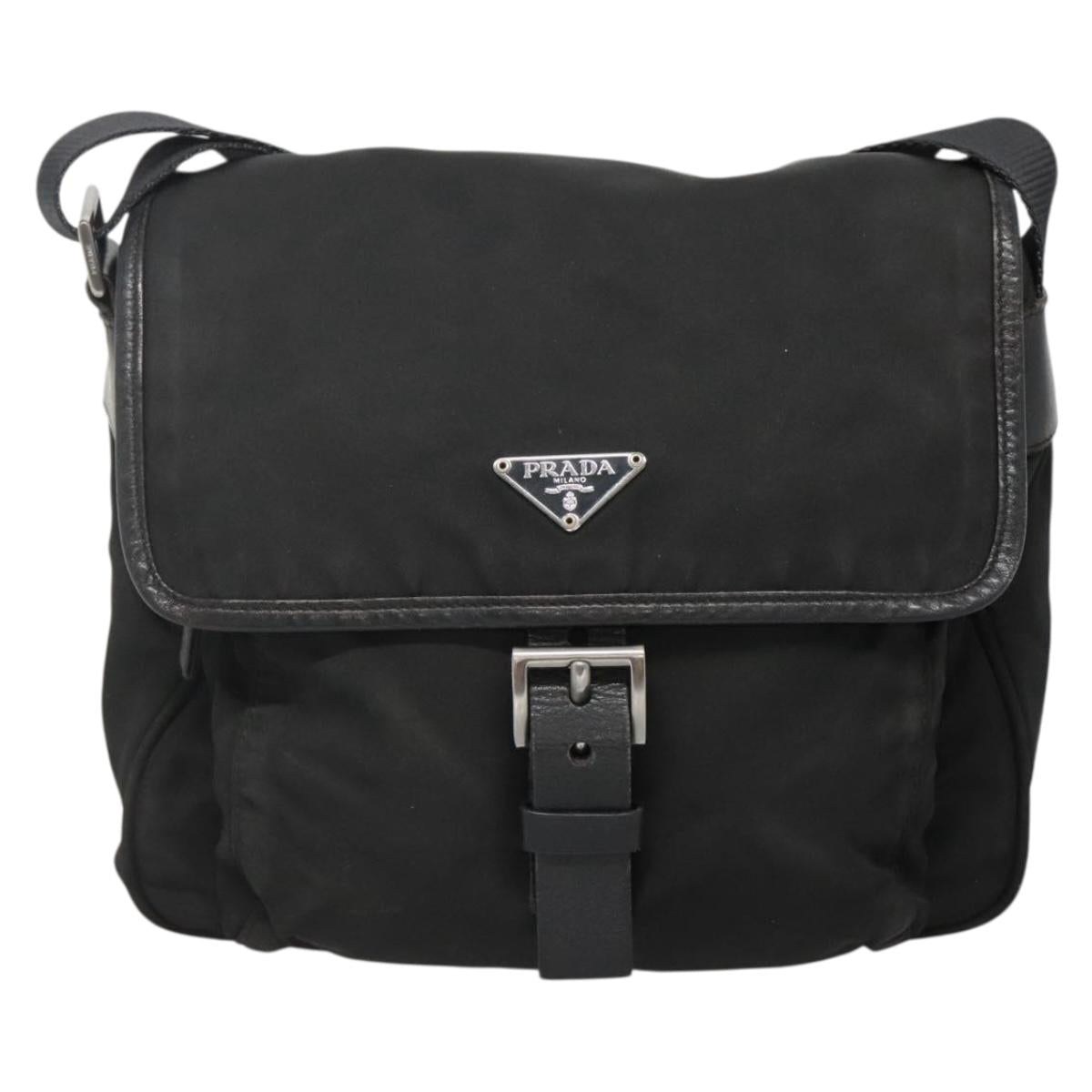 PRADA Shoulder Bag Nylon Black Silver Auth yk19309