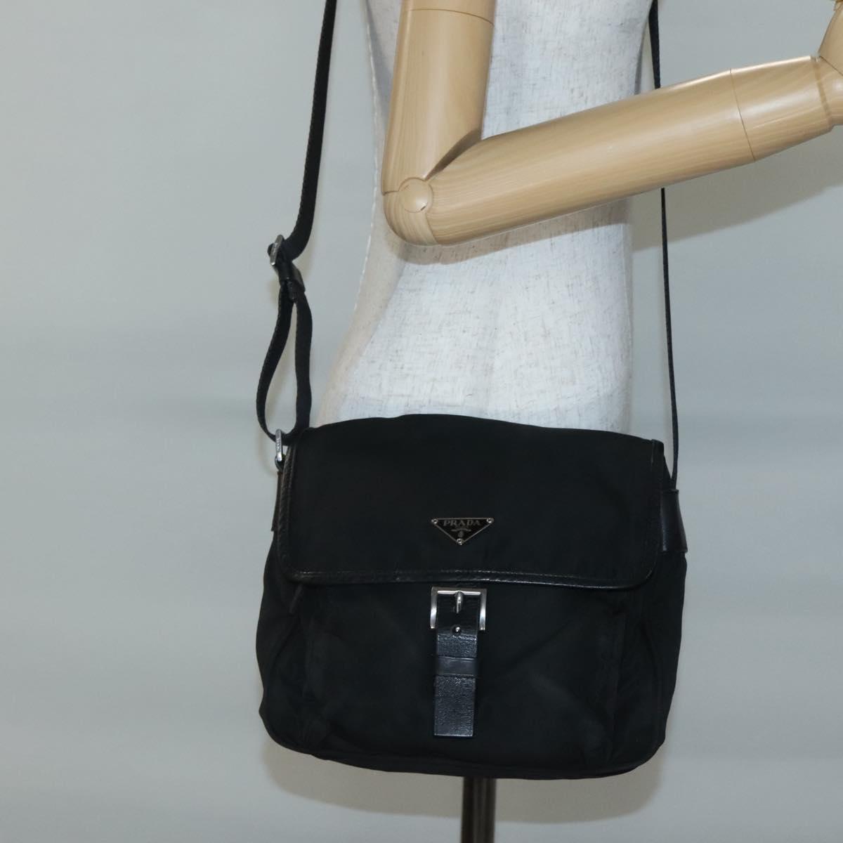 PRADA Shoulder Bag Nylon Black Silver Auth yk19309