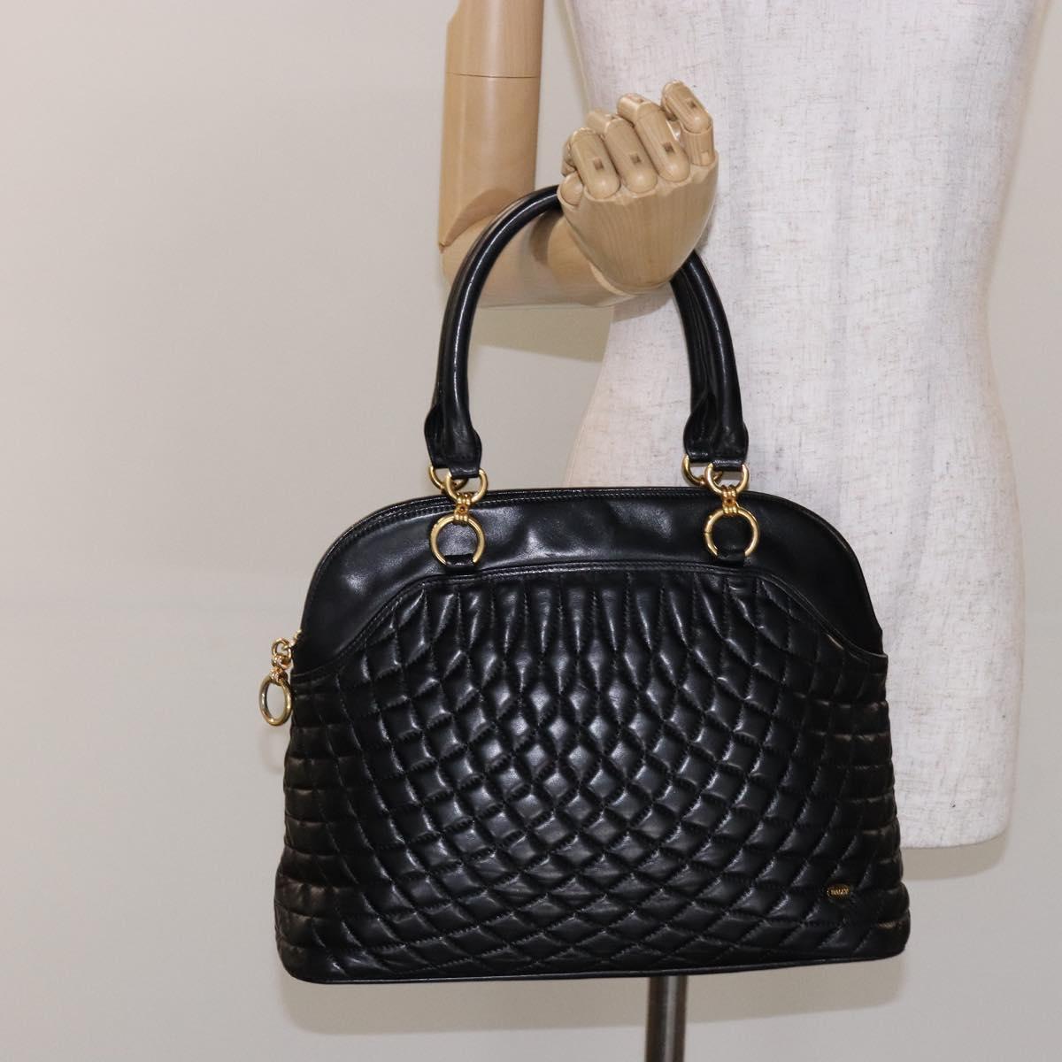 BALLY Hand Bag Leather Black Gold Auth yk19321
