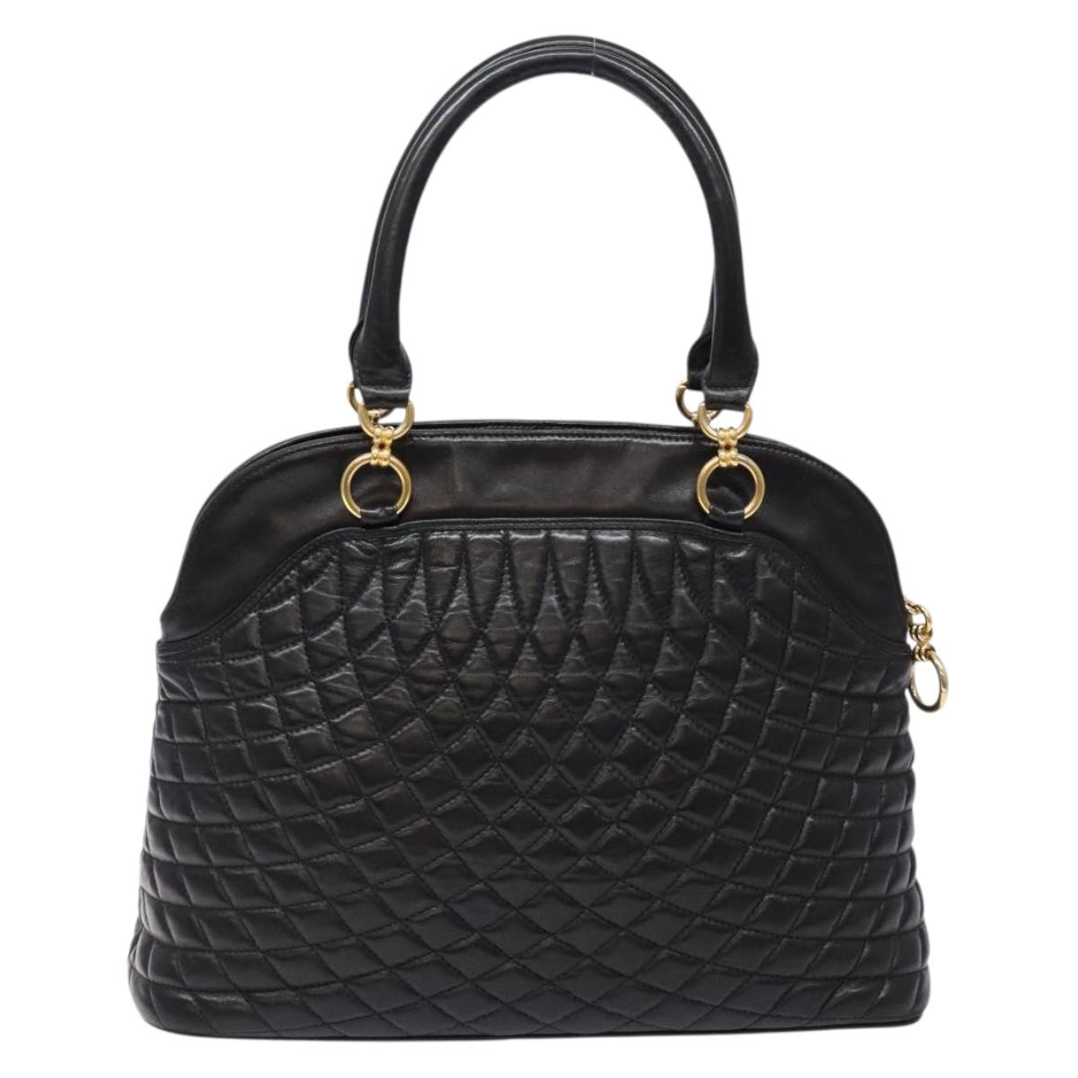 BALLY Hand Bag Leather Black Gold Auth yk19321