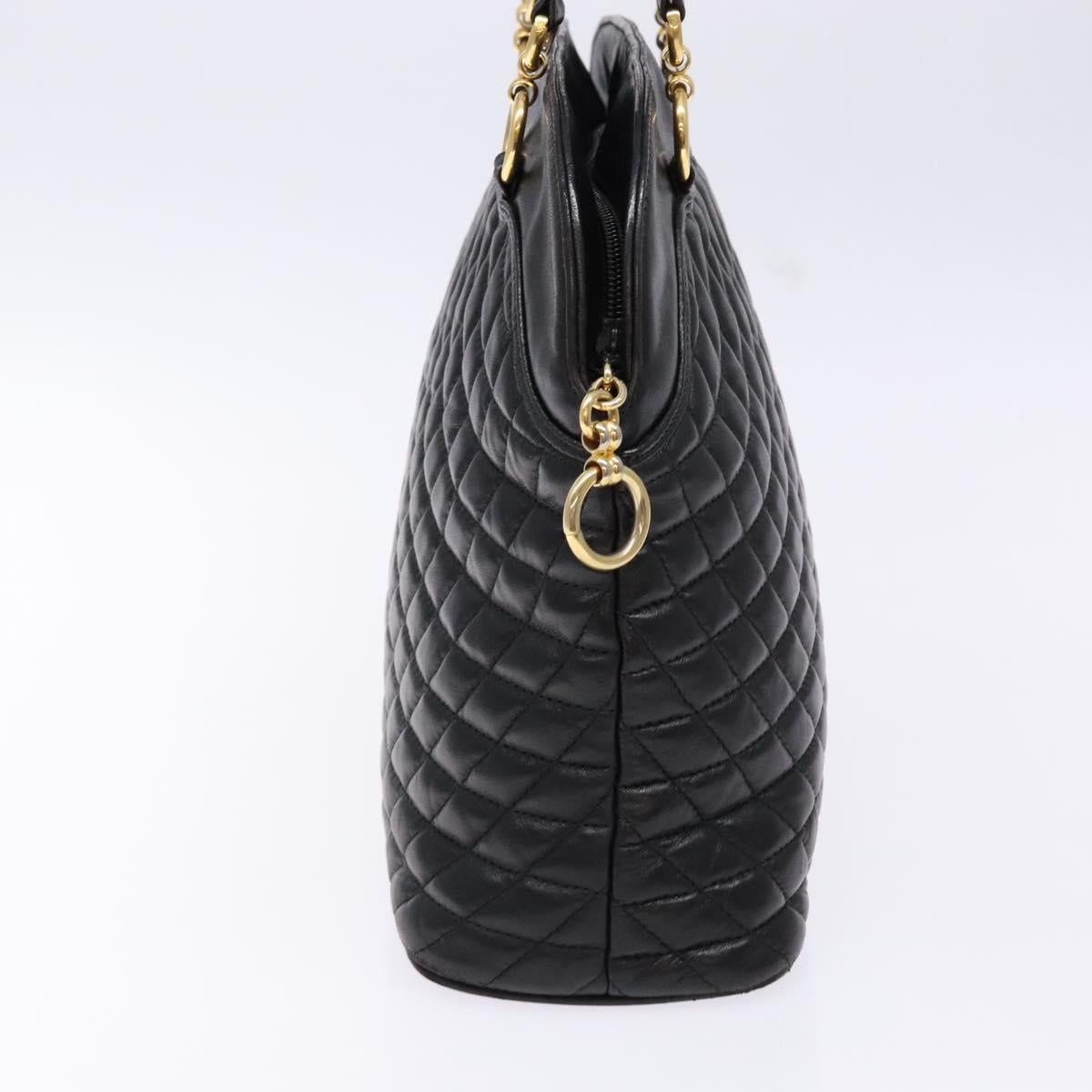 BALLY Hand Bag Leather Black Gold Auth yk19321