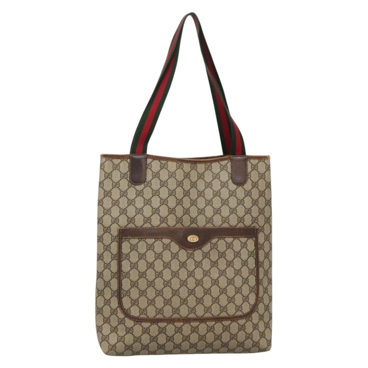 GUCCI GG Supreme Web Sherry Line Tote Bag PVC Beige Red 002 4487 39 Auth yk19326