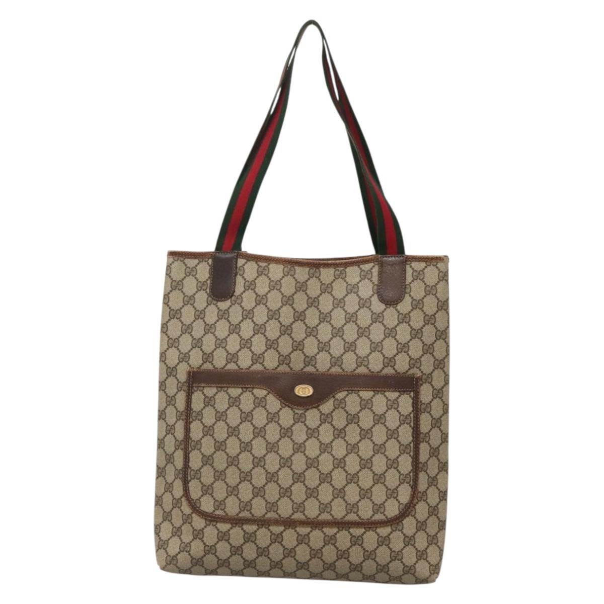 GUCCI GG Supreme Web Sherry Line Tote Bag PVC Beige Red 002 4487 39 Auth yk19326