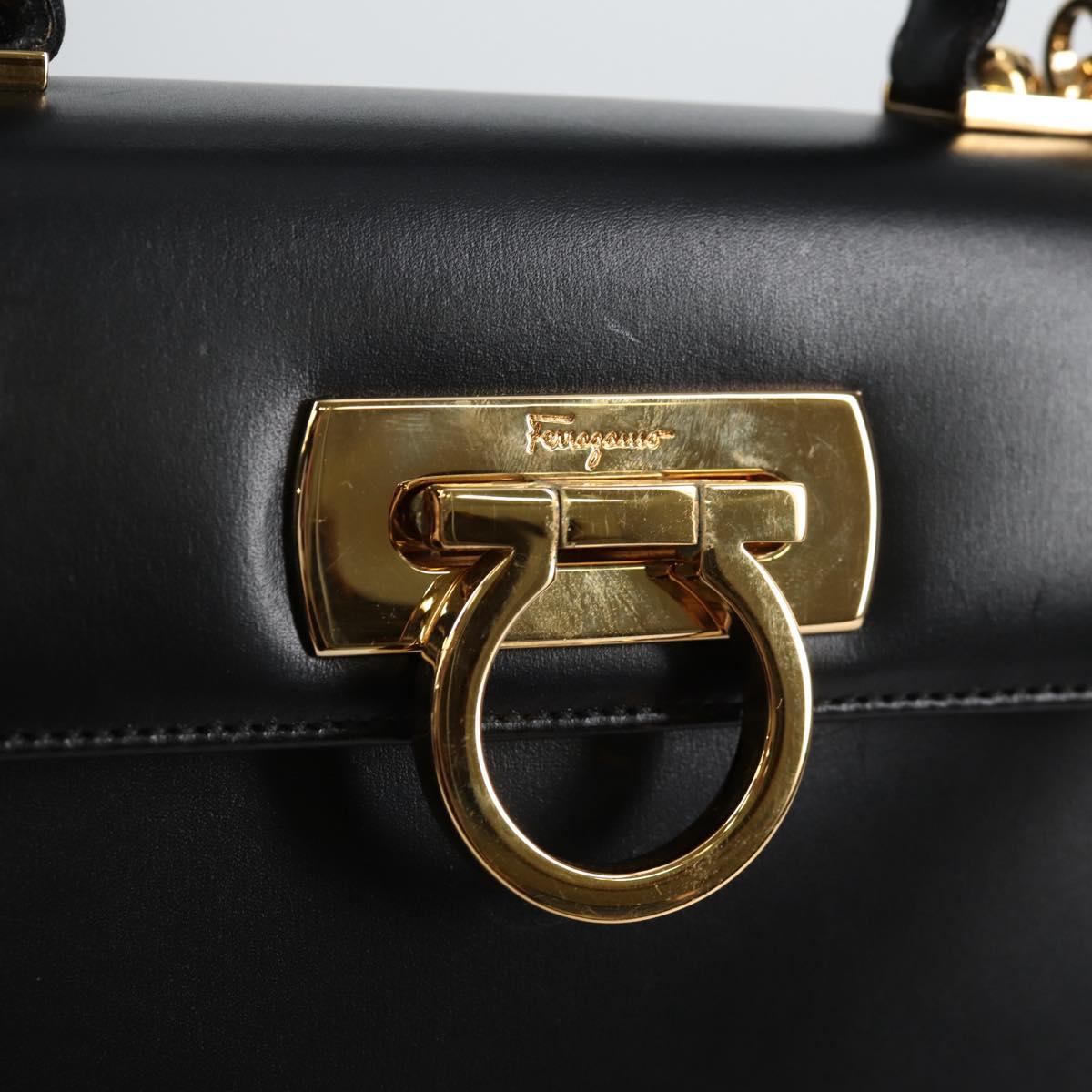 Salvatore Ferragamo Gancini Hand Bag Leather 2way Black Gold Auth yk19329V