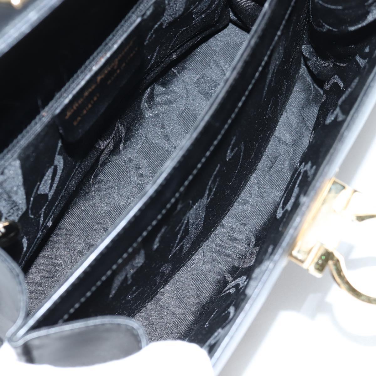 Salvatore Ferragamo Gancini Hand Bag Leather 2way Black Gold Auth yk19329V