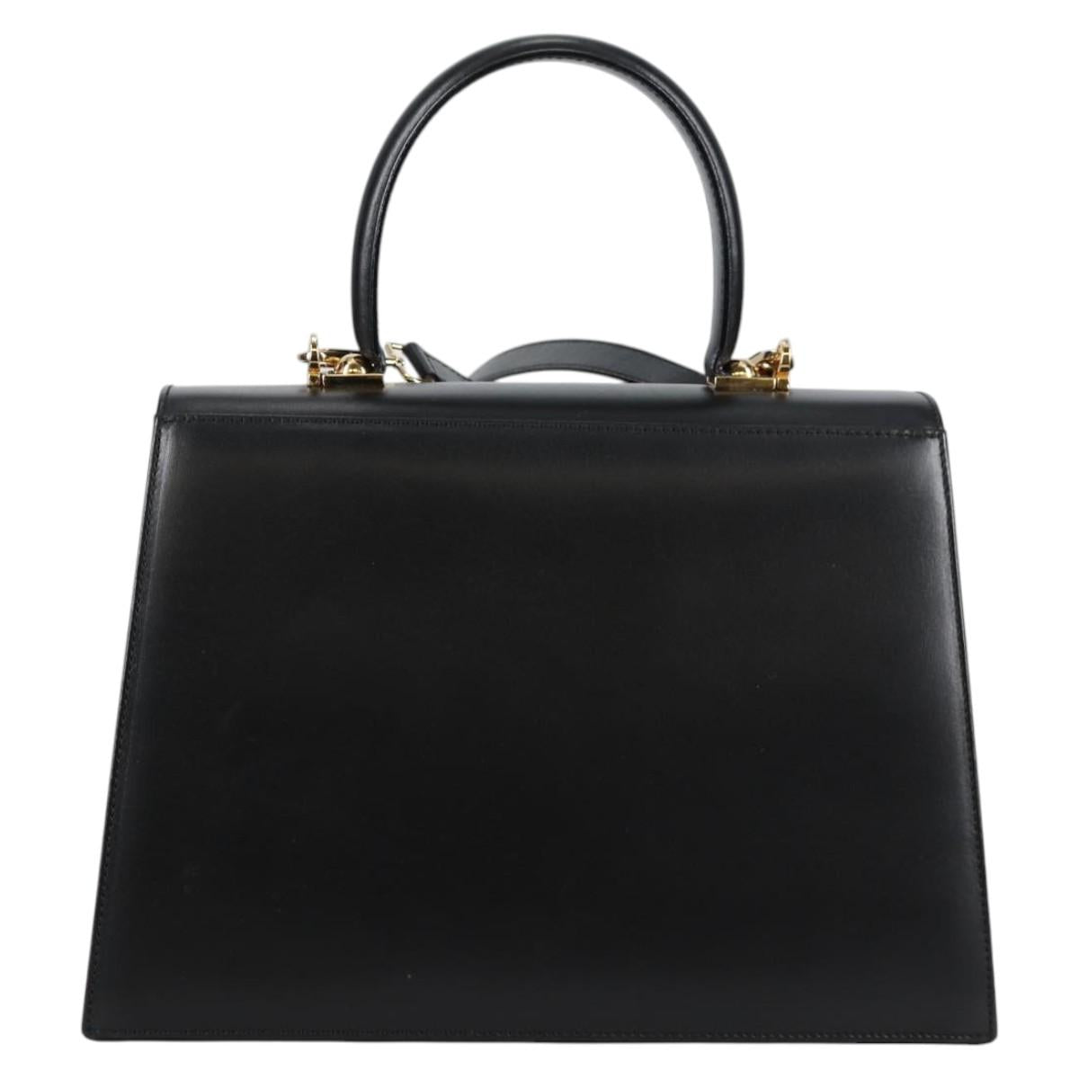 Salvatore Ferragamo Gancini Hand Bag Leather 2way Black Gold Auth yk19329V