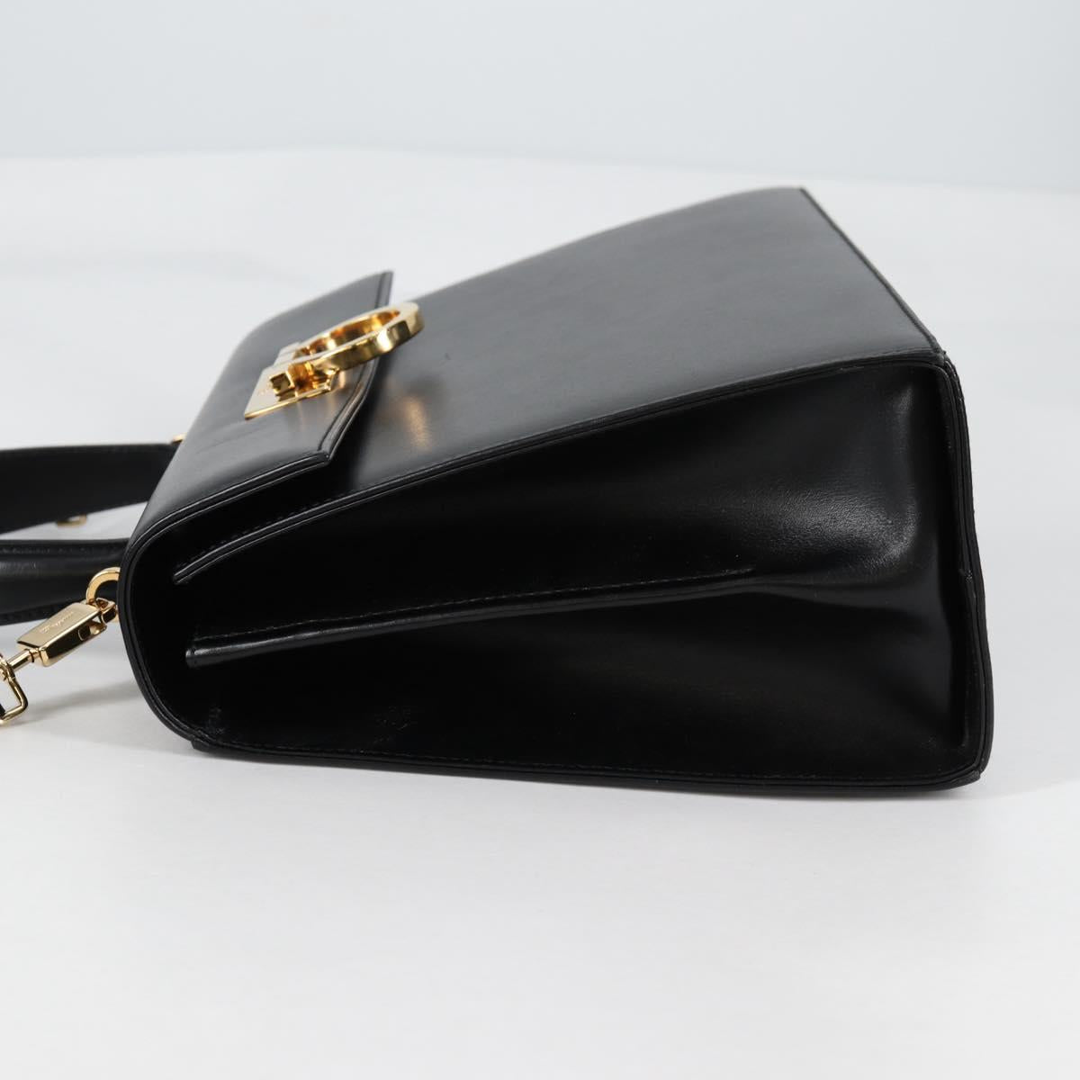 Salvatore Ferragamo Gancini Hand Bag Leather 2way Black Gold Auth yk19329V