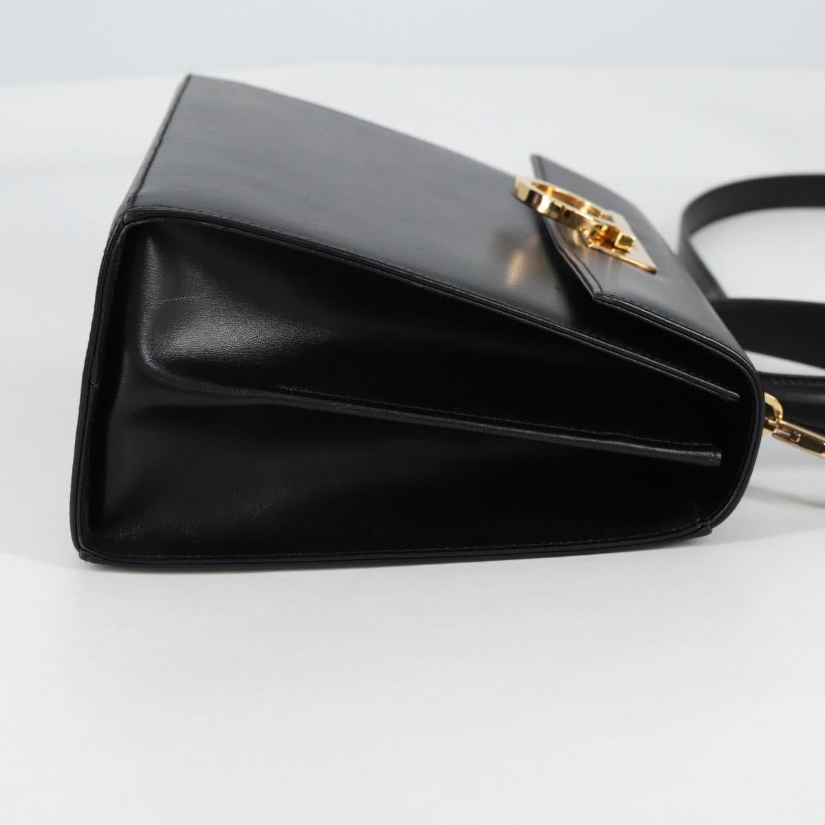Salvatore Ferragamo Gancini Hand Bag Leather 2way Black Gold Auth yk19329V