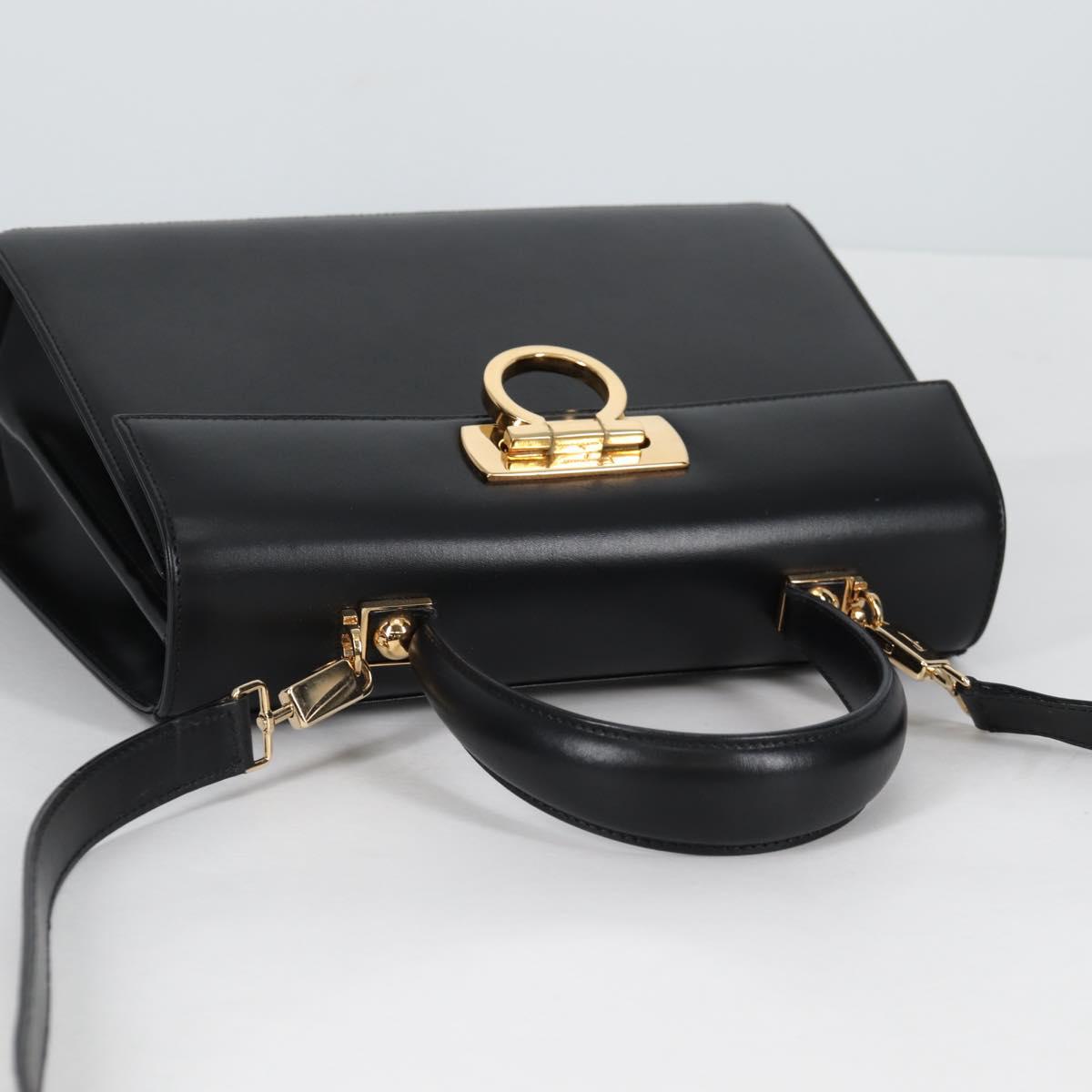 Salvatore Ferragamo Gancini Hand Bag Leather 2way Black Gold Auth yk19329V