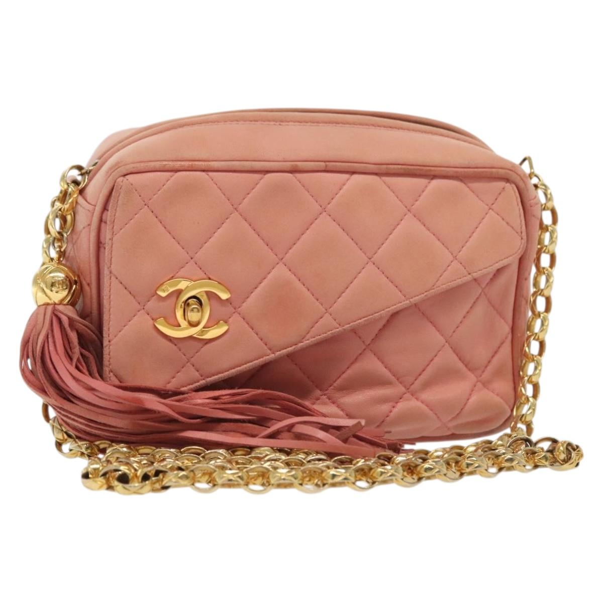 CHANEL Matelasse Chain Shoulder Bag Lamb Skin Pink Gold CC Auth yk19334