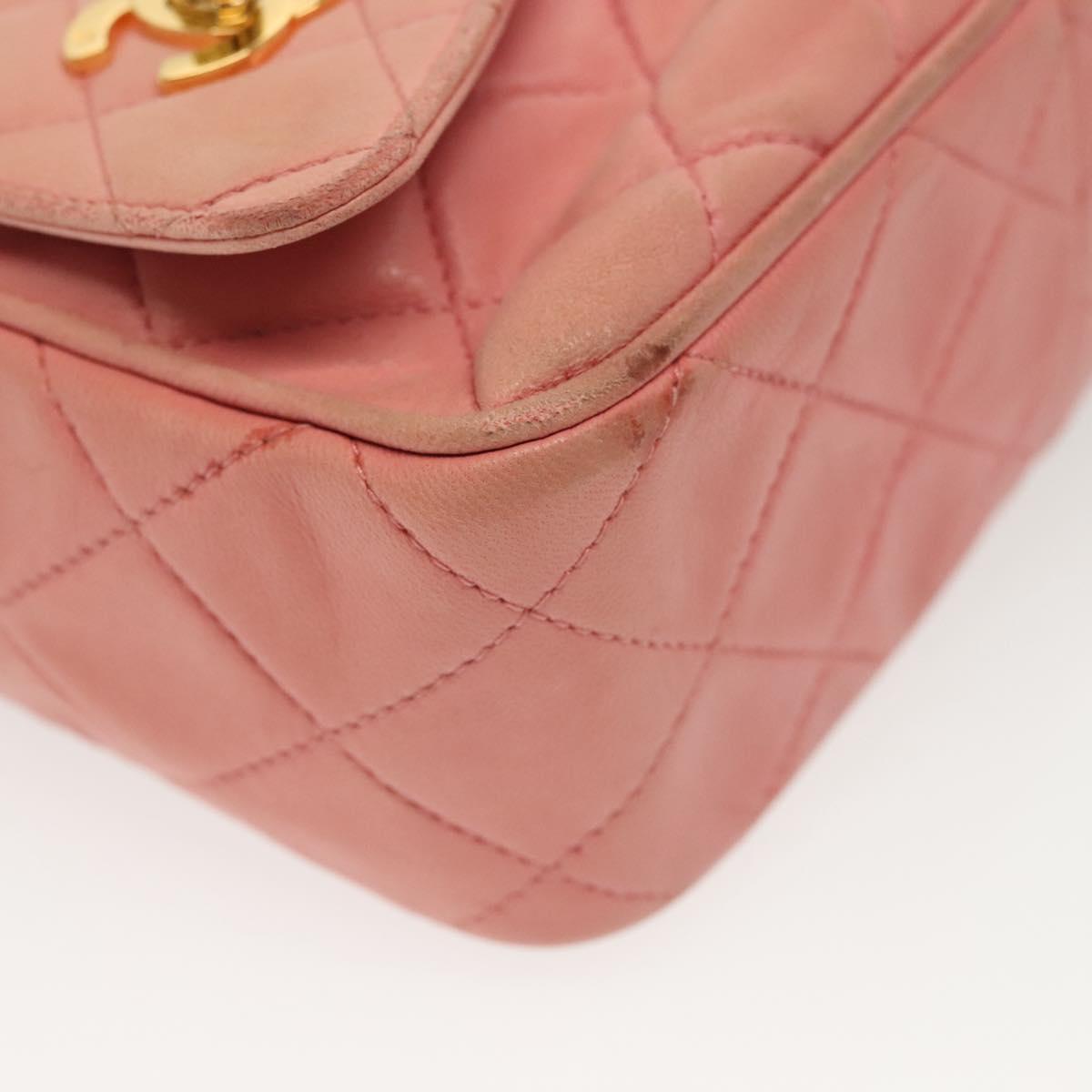 CHANEL Matelasse Chain Shoulder Bag Lamb Skin Pink Gold CC Auth yk19334
