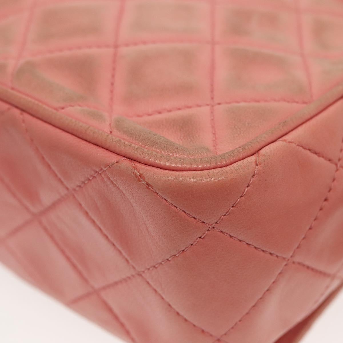 CHANEL Matelasse Chain Shoulder Bag Lamb Skin Pink Gold CC Auth yk19334