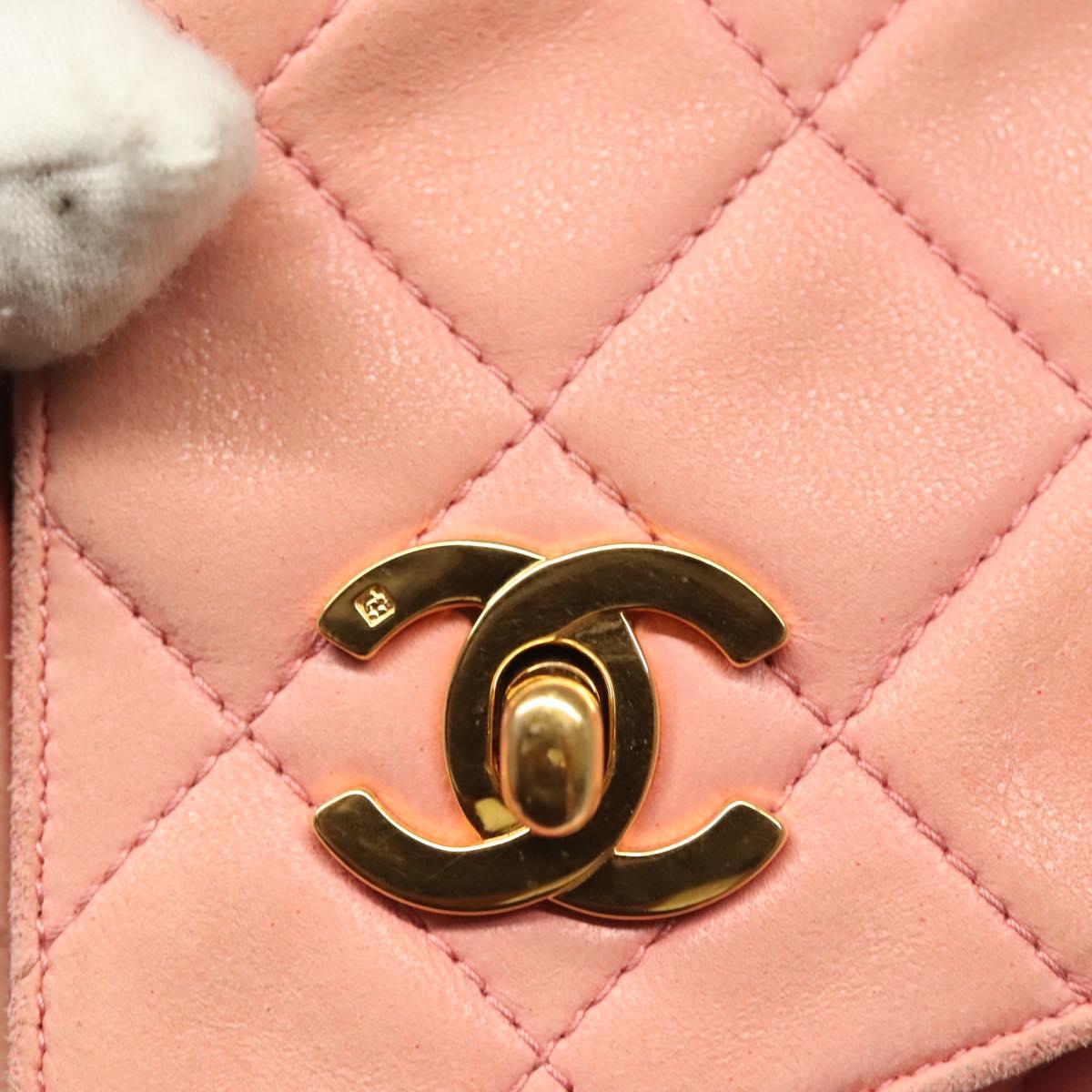 CHANEL Matelasse Chain Shoulder Bag Lamb Skin Pink Gold CC Auth yk19334