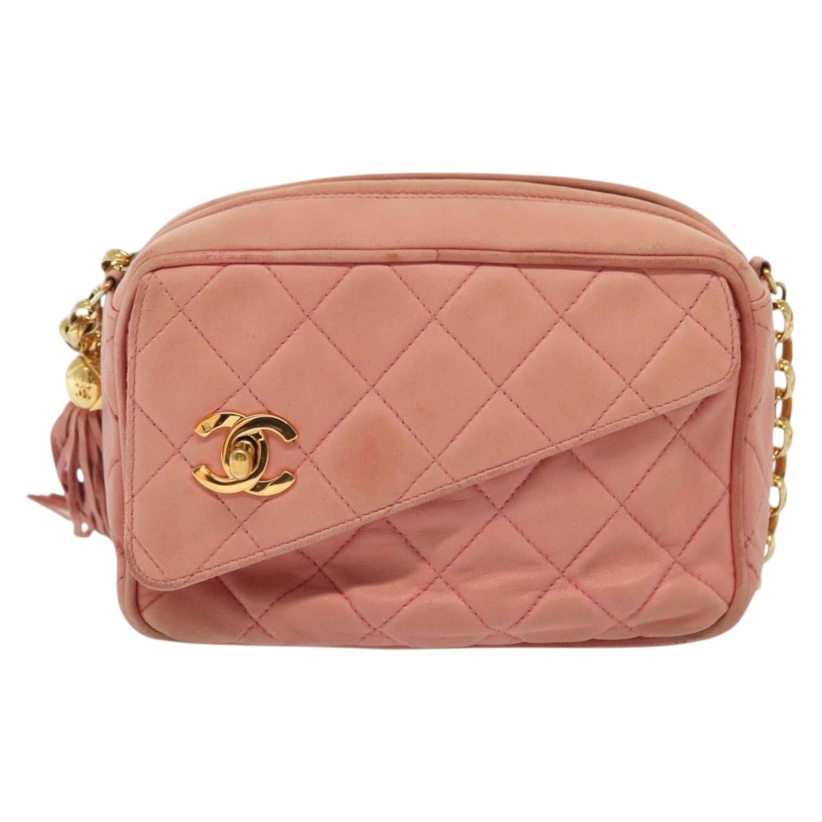 CHANEL Matelasse Chain Shoulder Bag Lamb Skin Pink Gold CC Auth yk19334