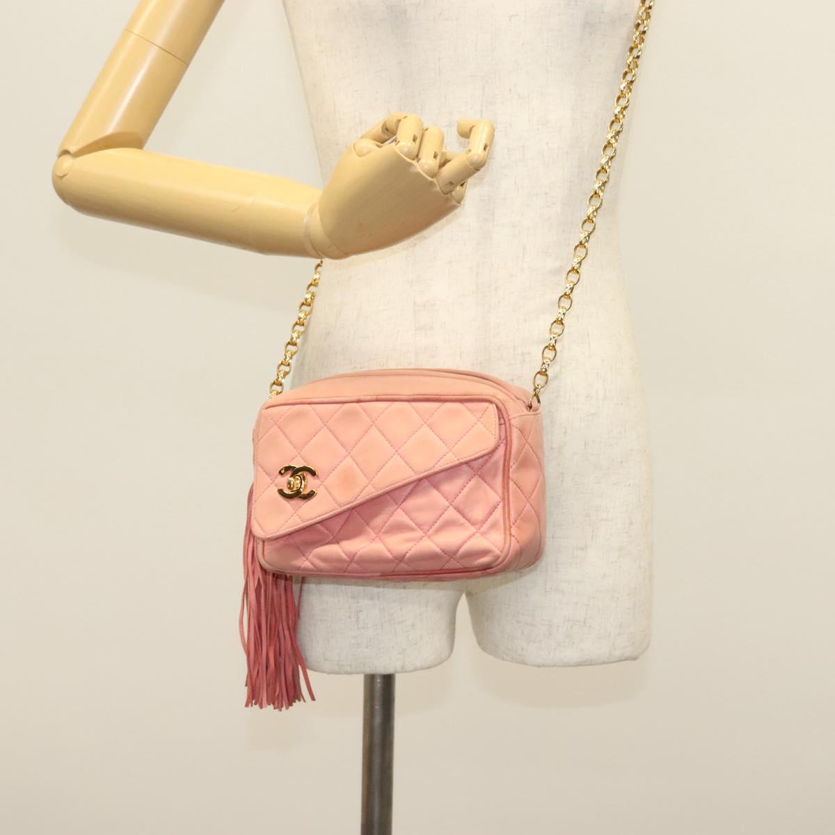 CHANEL Matelasse Chain Shoulder Bag Lamb Skin Pink Gold CC Auth yk19334