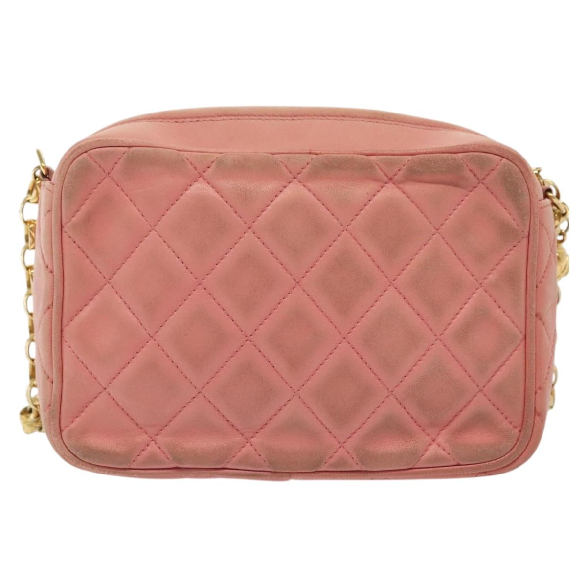 CHANEL Matelasse Chain Shoulder Bag Lamb Skin Pink Gold CC Auth yk19334