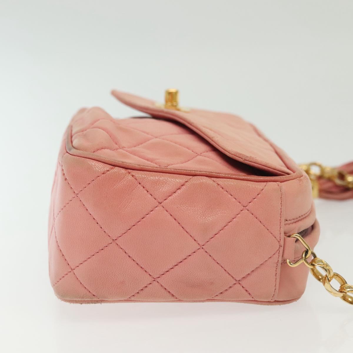 CHANEL Matelasse Chain Shoulder Bag Lamb Skin Pink Gold CC Auth yk19334