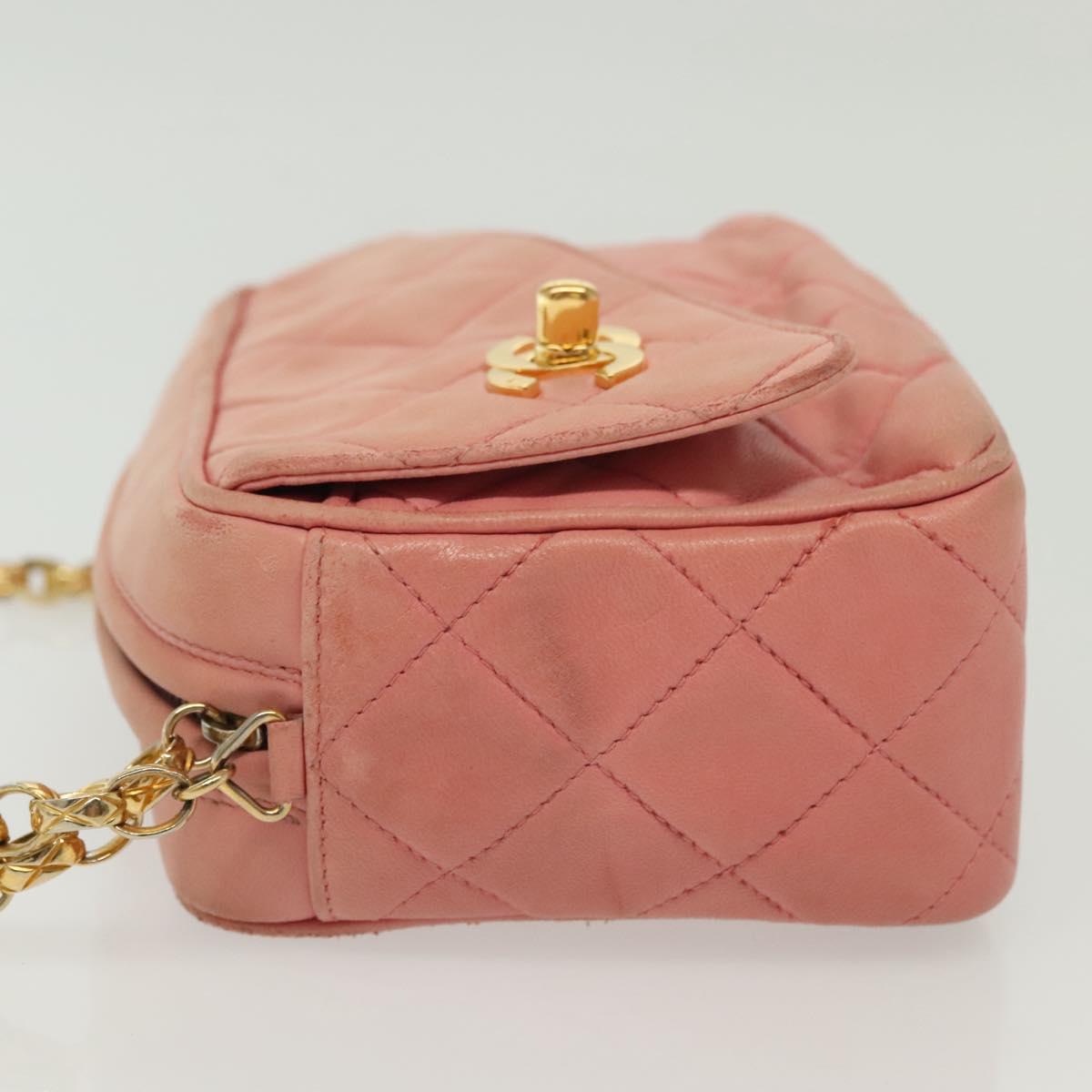 CHANEL Matelasse Chain Shoulder Bag Lamb Skin Pink Gold CC Auth yk19334
