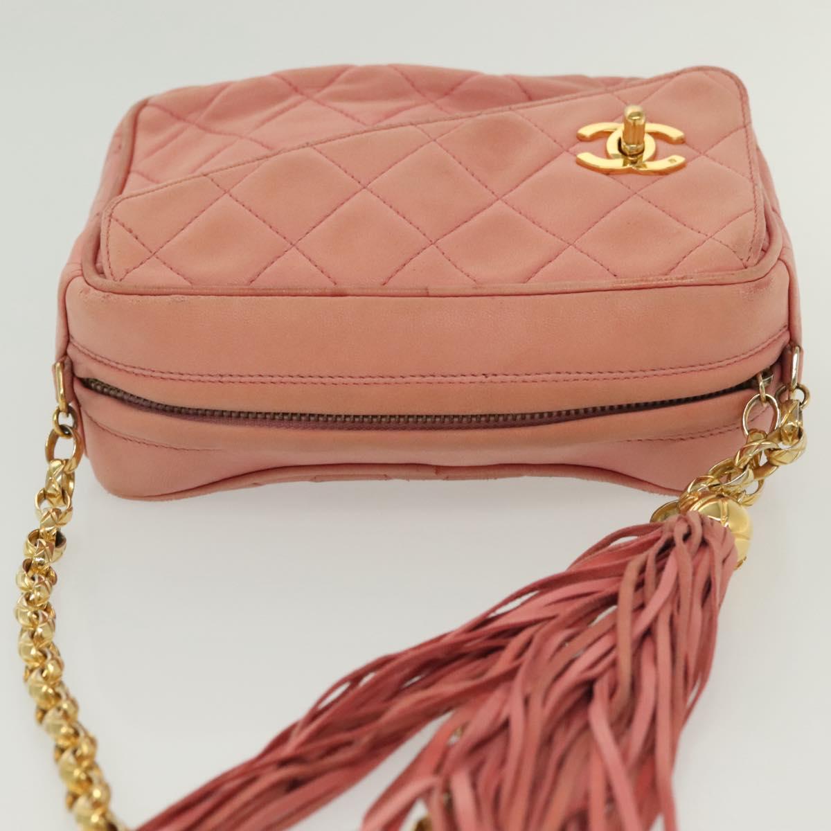 CHANEL Matelasse Chain Shoulder Bag Lamb Skin Pink Gold CC Auth yk19334