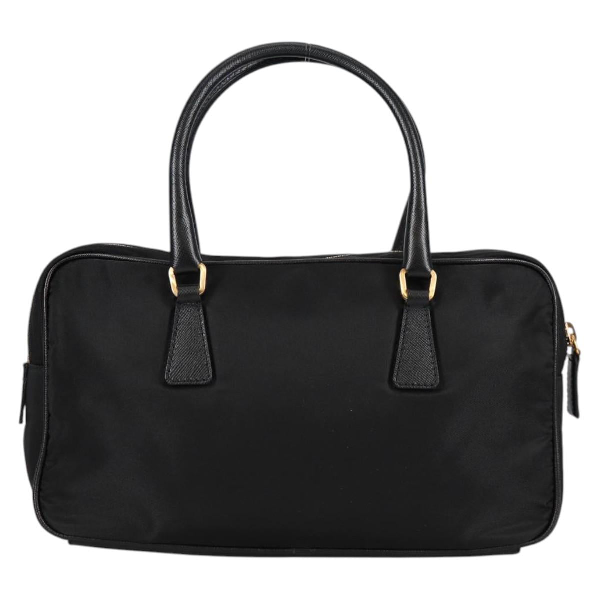 PRADA Hand Bag Nylon Black Gold Auth yk19339V