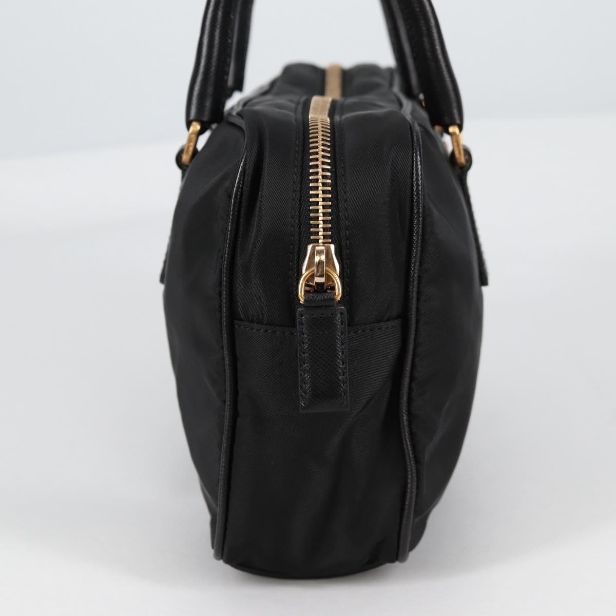 PRADA Hand Bag Nylon Black Gold Auth yk19339V