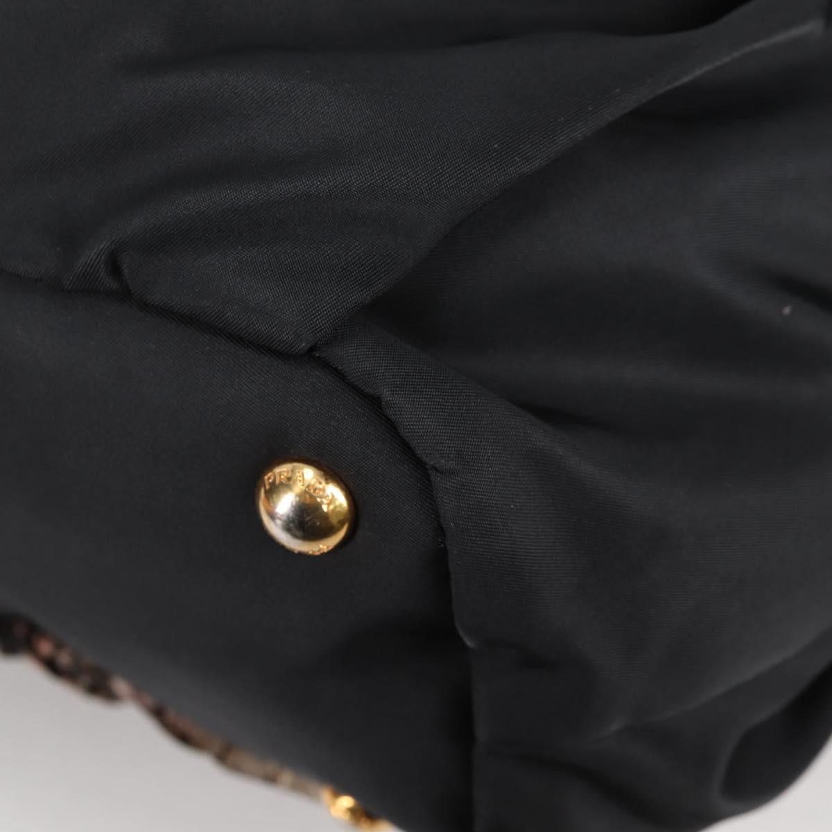 PRADA Tote Bag Nylon Black Gold Auth yk19341V