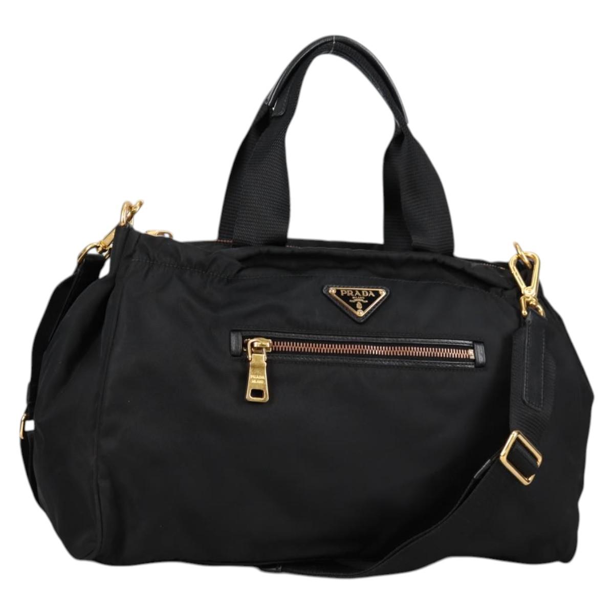PRADA Hand Bag Nylon 2way Black Gold Auth yk19352V
