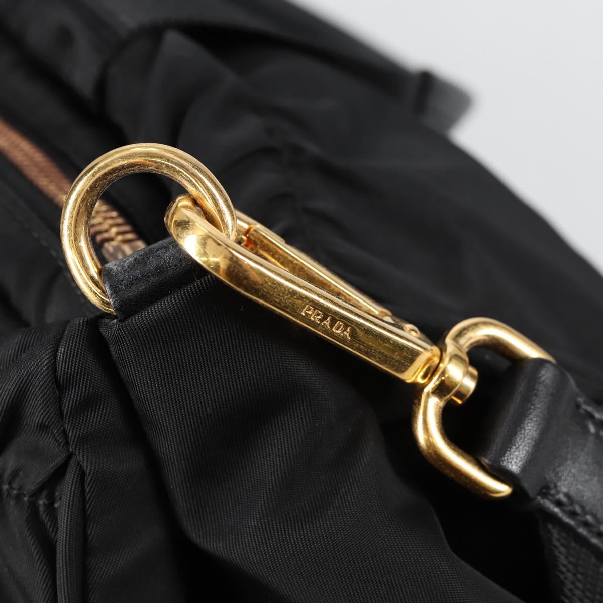 PRADA Hand Bag Nylon 2way Black Gold Auth yk19352V